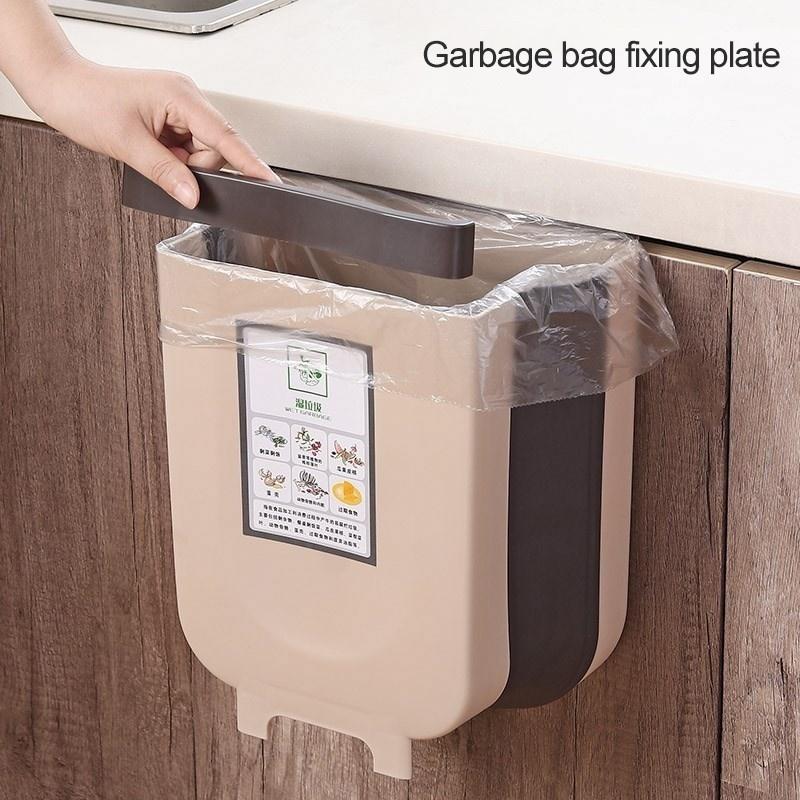 Folding Trash Can Kitchen Cabinet Door Hanging Waste Bin Wall Mounted Trashcan Space Saving Garbage Box for Bathroom Toilet Waste Storage(Size S/L)