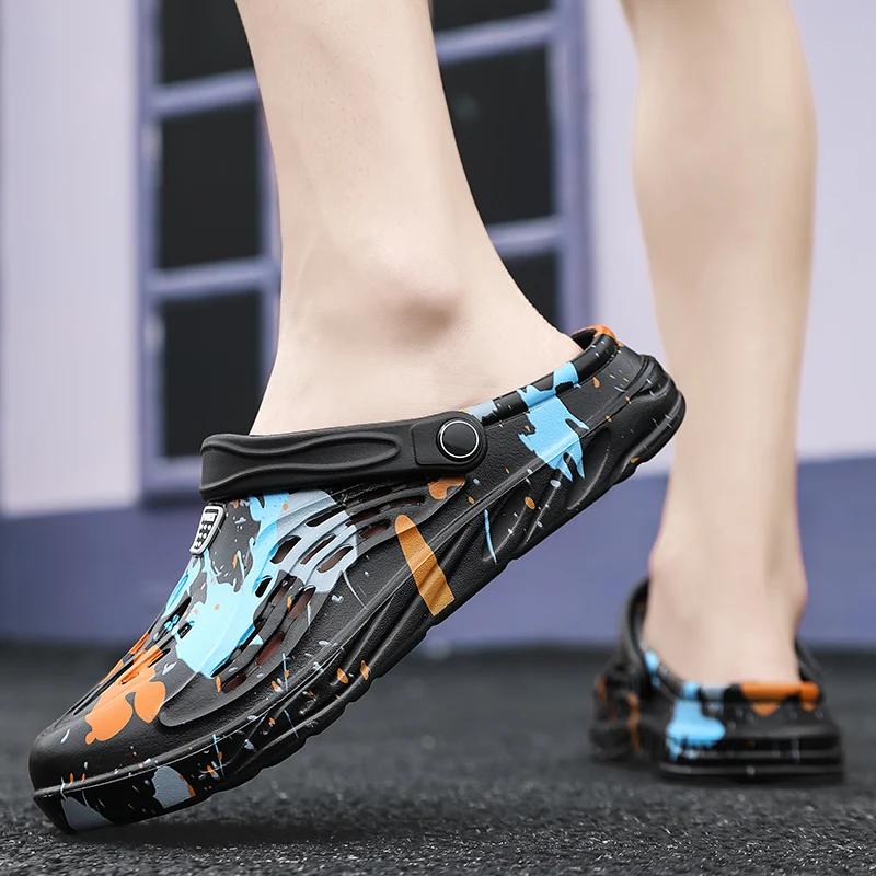 Fashion Big Size 49 Summer Men Slippers Fashion Thick Bottom Hole Shoes EVA Slippers Anti Slip Baotou Slippers Outdoor Beach Female Gard