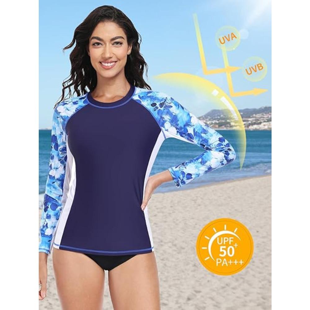 CHARMLEAKS Женский топ с длинным рукавом от солнца Rash Vest UPF 50+ Пляжные топы для плавания (Нет дна)
