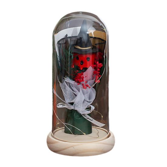 LED Clear Dome Pumpkin Night Light Halloween Pumpkin Figurine In Cloche with LED Light for Home Kitchen Mantel Tabletop Decor