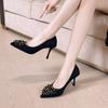 Fashion French Light Luxury Handmade Women's Shoes New Collection Socialite-style Suede Open-toe Single Shoes Pointed-toe High-heels