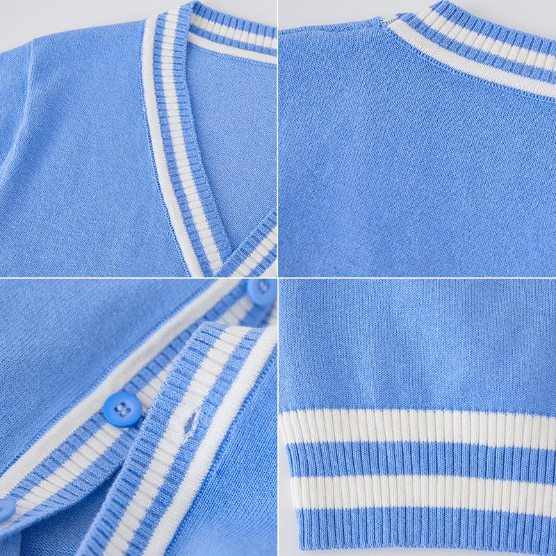 Школьная форма в стиле колледжа, контрастный цвет, свитер для девочек, кардиган, детская куртка на весну и осень, вязаный кардиган для детей среднего и большого возраста