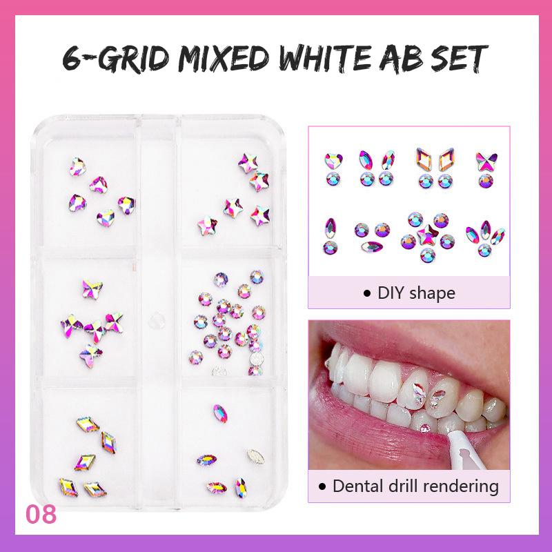 Зубная дрель Украшения для зубов Украшения с коробкой DIY Наклейки Драгоценные камни для зубов Красота Алмазные Зубные украшения Драгоценные камни для зубов Украшения