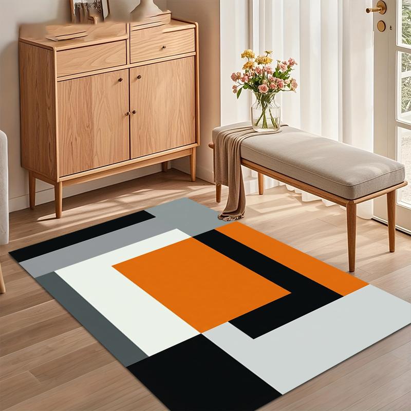 Orange Black Houndstooth Doormat Geometric Stripe Floor Mat Living Room Entrance Welcome Home Decor Rug