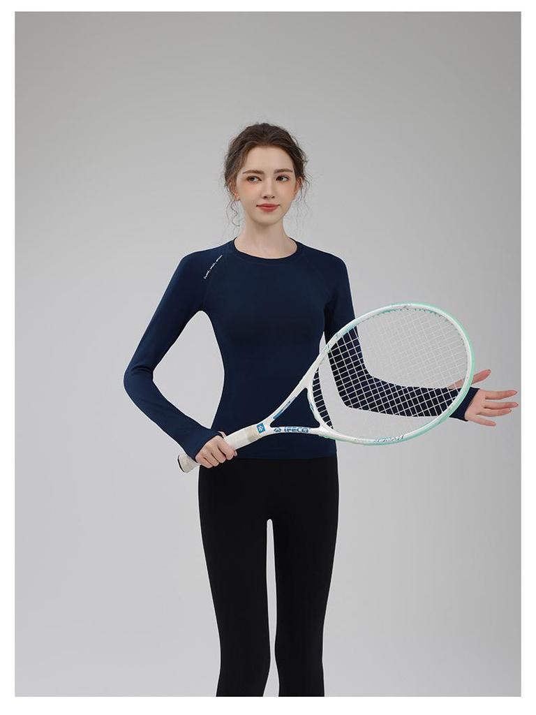Женский облегающий топ с длинным рукавом для йоги и бега — быстросохнущий, дышащий, с круглым вырезом для тренировок осенью и зимой