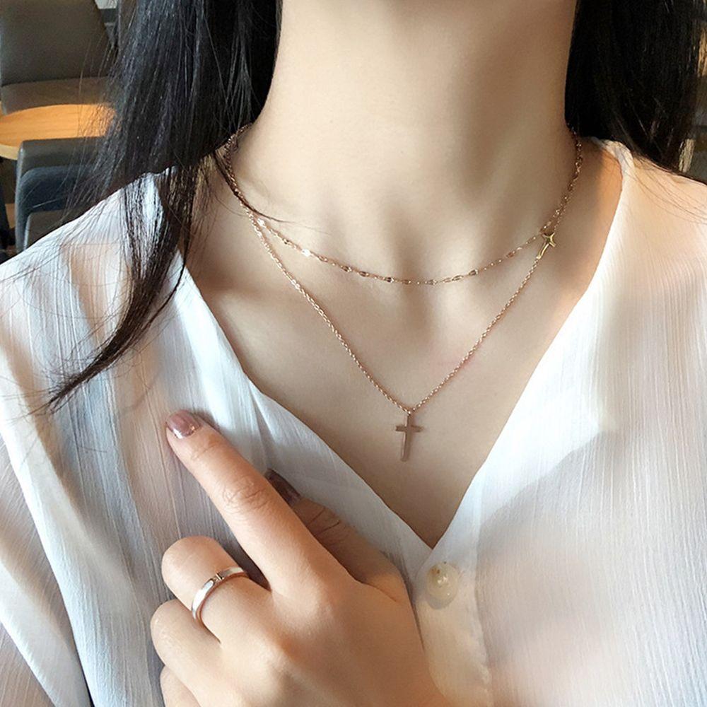 steel Korean Style Jewelry Women Pendant Necklace Double Layer Choker Metal Clavicle Chain