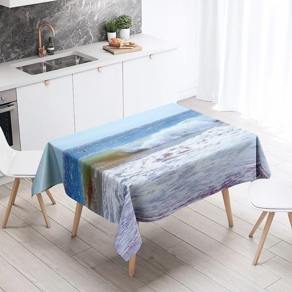 Beach Tablecloth Seaside Scenery Anti-fouling Waterproof Rectangular Kitchen Dining Table Home Decoration