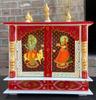 Handmade Wood Mandir: Embossed Painted Wall Shrine - Red & White Puja Ghar