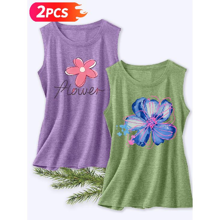 Follow a specific direction Two-piece women's vest set Watercolor Floral Vintage Print Elegant summer clothing Sleeveless Vest Essential fashion