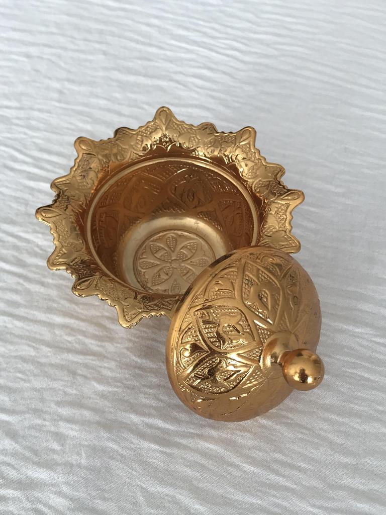 Traditional Turkish Delight and Sugar Bowl, Lidded Sugar Bowl, Decorative Authentic Medieval Style Wedding Gift, Gold Plated Bowl