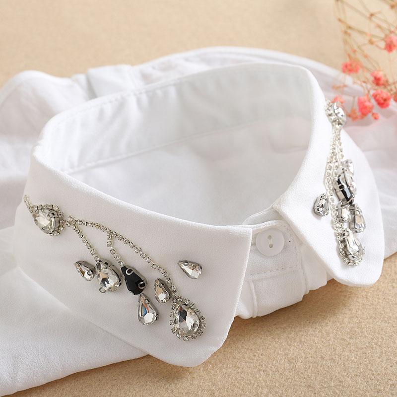 Vintage White Woman Fake Collar Black Crystal Lady Detachable Collar Shirt Neckwear False Collar With Beads Clothing Accessories
