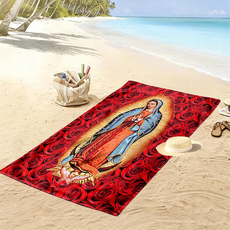 Virgin Mary Print Beach Towel, Large Soft Quick Dry Towel for Beach Camping Swimming