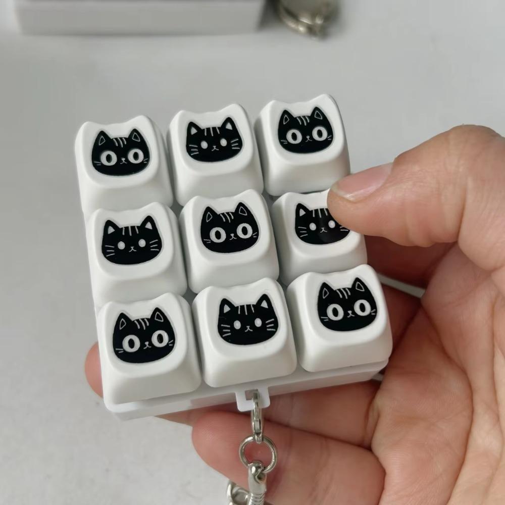 Crispy Rebound Voice Black Cat Keyboard Key Chain Glowing Clicker Fidgets Bag Charm Student