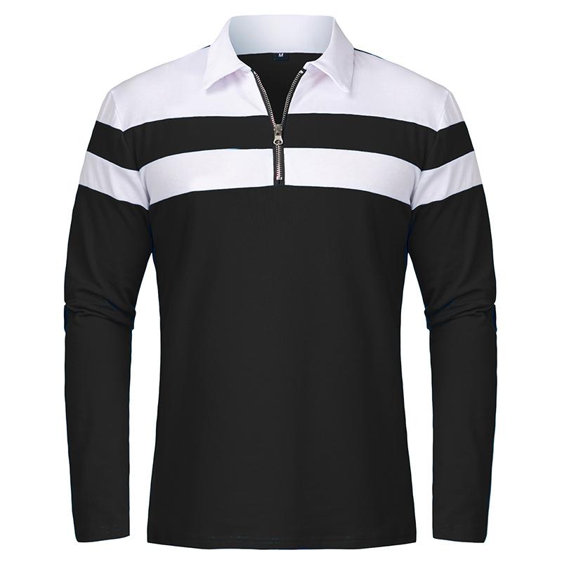 Мужские повседневные рубашки поло с длинным рукавом на молнии 1/4, мужская модная лоскутная эластичная хлопковая рубашка, тонкая осенне-весенняя рабочая футболка с воротником на открытом воздухе, евро размер