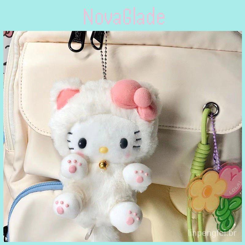 Hellokitty Keyring Keychain With Fluffy Plush Cat Charm