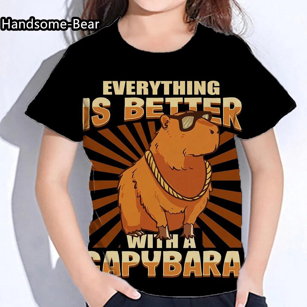 Детская одежда капибара летняя футболка с круглым вырезом для девочек
