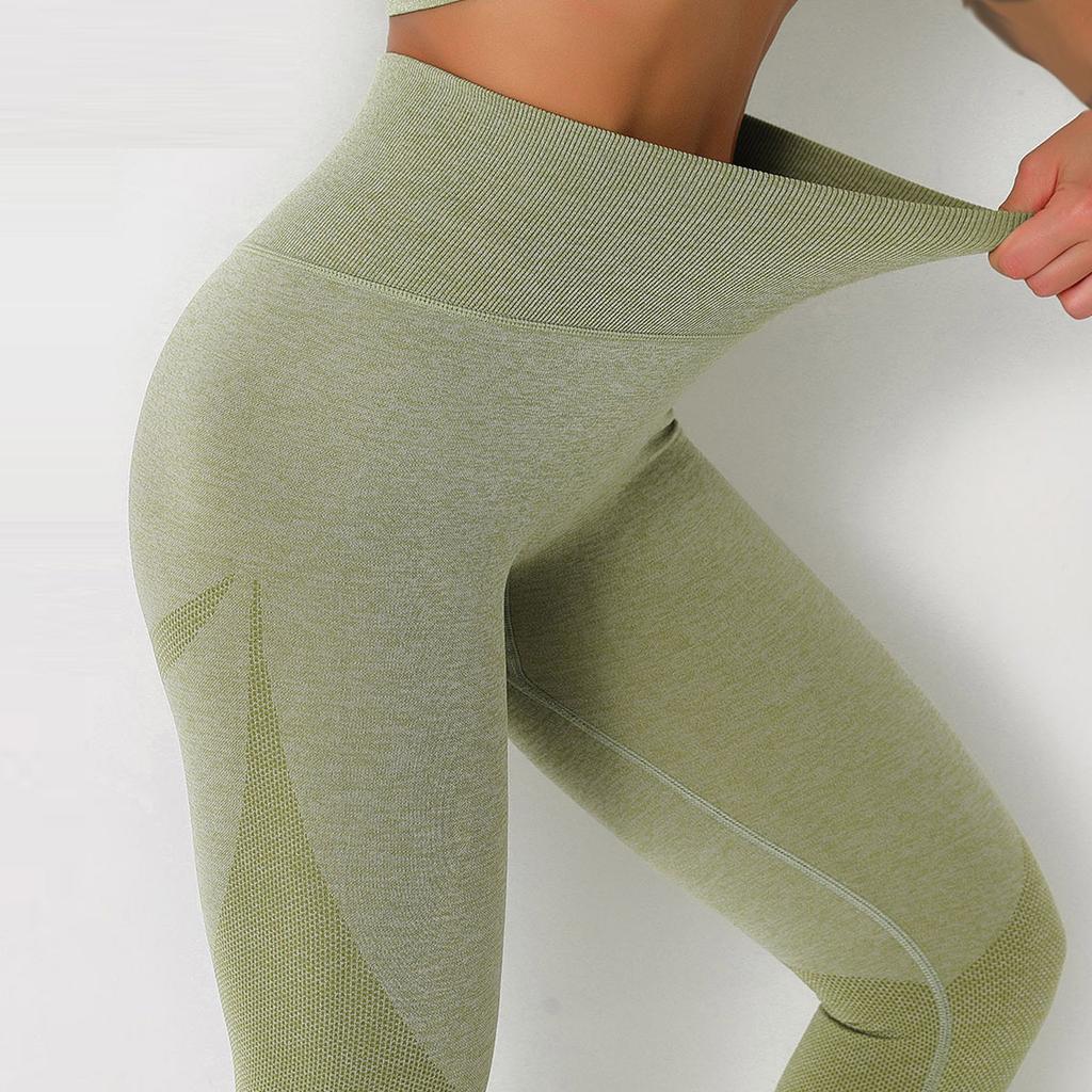 Женские бесшовные трикотажные облегающие брюки для йоги с высокой талией и подъемом бедра