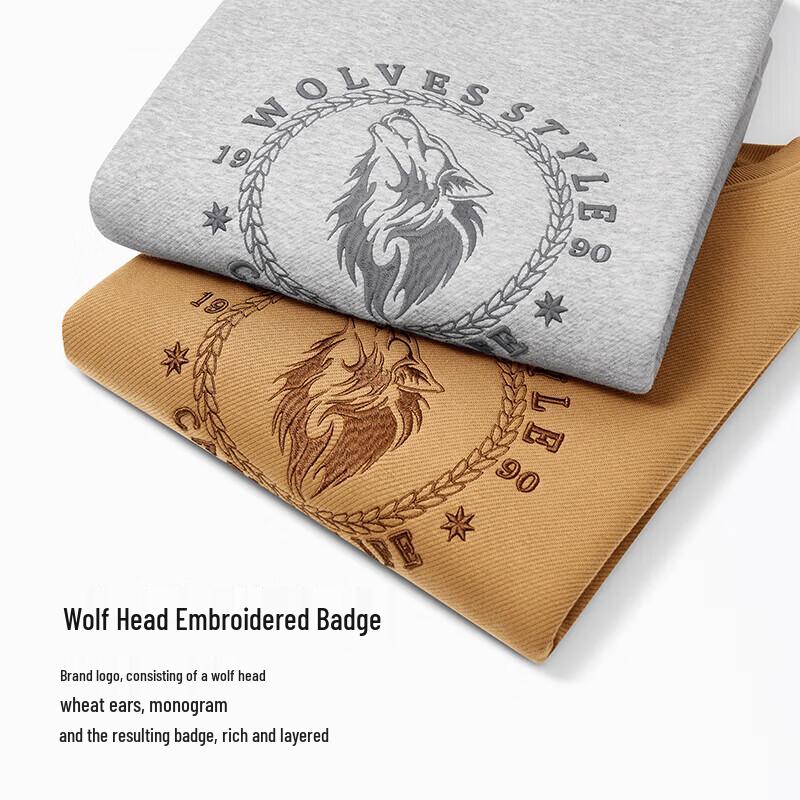 Septwolves Men's Fleece-Lined Embroidered Round Neck Pullover