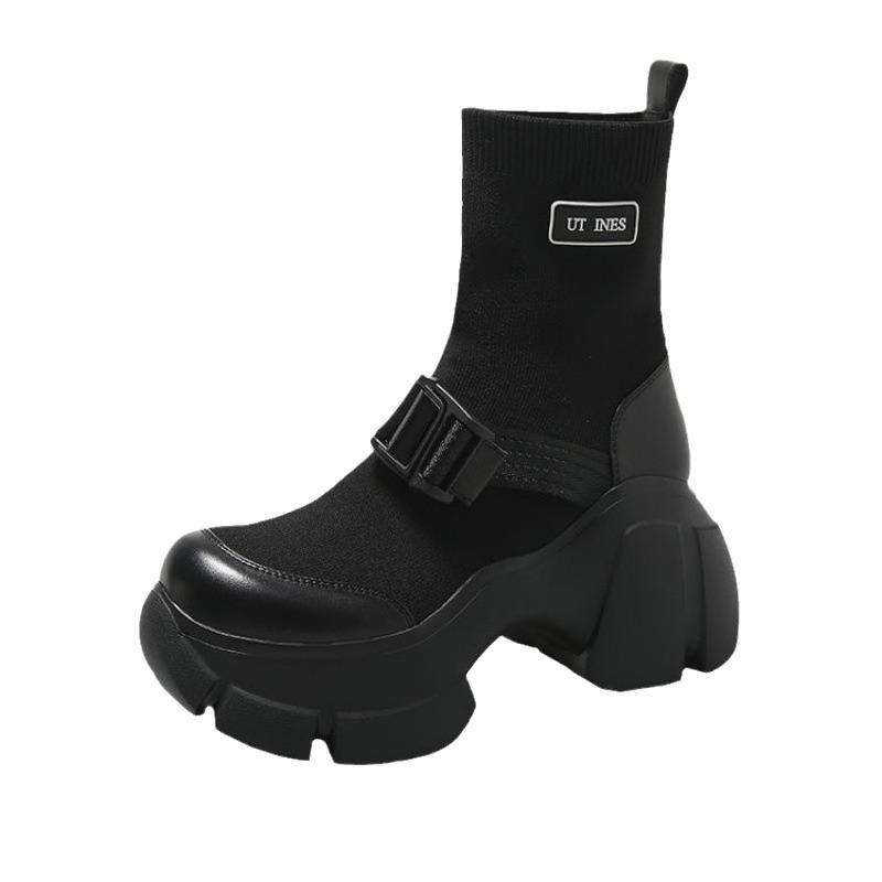 2024 осень спортивные и любительские короткие ботинки на платформе корейская версия Chelsea толстый каблук ботинки Martin вязаные дышащие тонкие ботинки