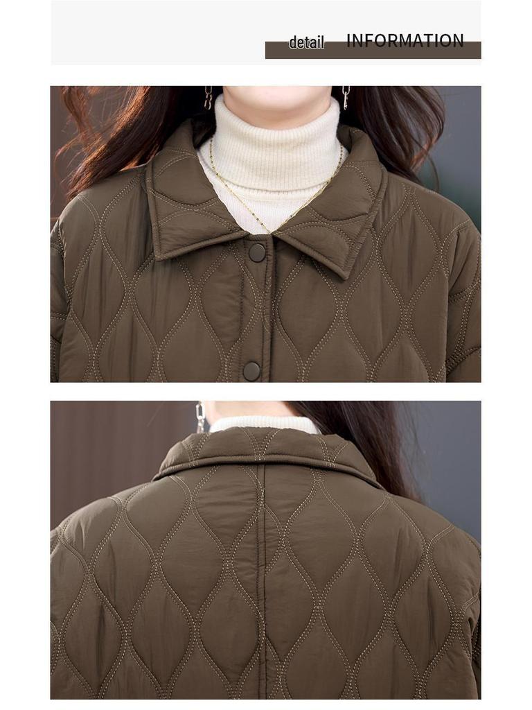 Женское ретро аргайл хлопковое миди зимнее пальто - Свободная повседневная куртка с лацканами