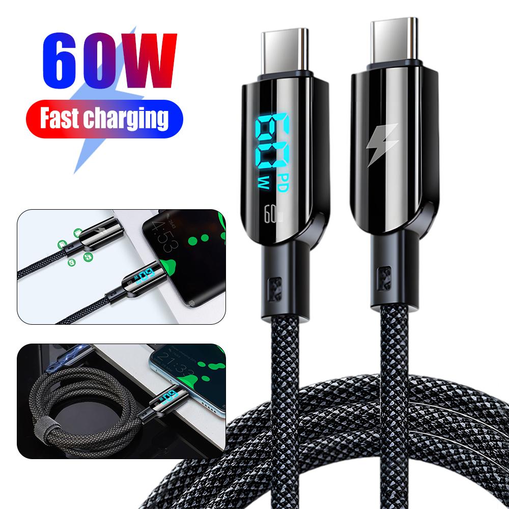 60 Вт кабель для быстрой зарядки типа C со светодиодным цифровым дисплеем, зарядный шнур USB C для iPhone 15 Pro Max, Samsung, Xiaomi, PD, линия передачи данных