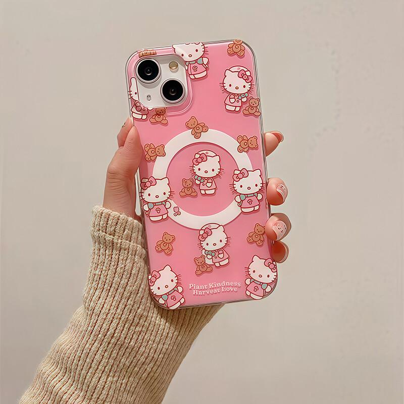 Magnetic Hello Kitty Bracket Phone Casing For Iphone 17 16 Pro Max 17 Air 15 14 12 13 11 Pro Max 16 12 13 Mini Plating Case