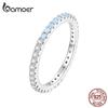 BAMOER 925 Sterling Silver Blue Simple Finger Ring Stackable Eternity Bands for Women Gift Platinum Plated Fine Jewelry
