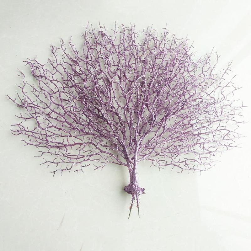 Gold powder simulation coral branch Christmas plastic flower and leaf photo frame craft decoration green plant accessories gold silver DIY