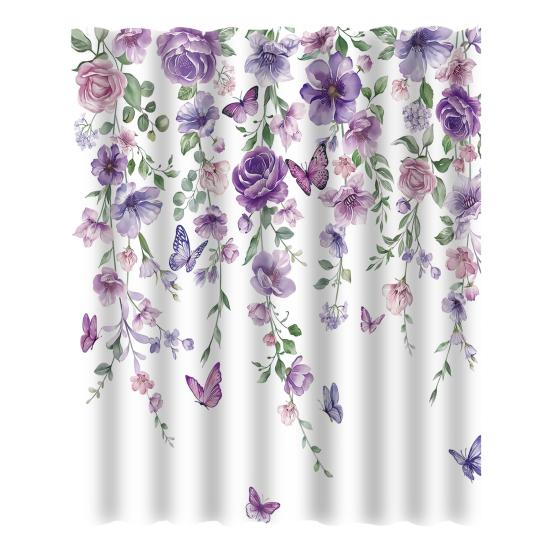 Floral Shower Curtain Spring Farmhouse Bathroom Curtain Waterproof Flowers Butterflies Leaves Bath Curtain with Hooks for Home Shower Bathtub