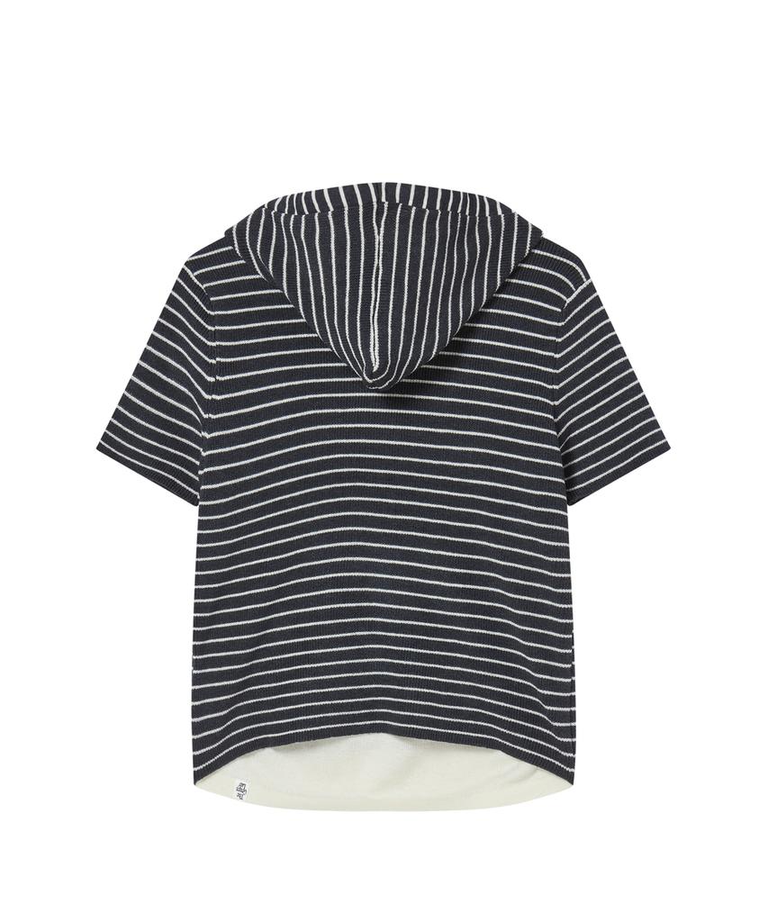 THE GREEN LAB Striped Short Sleeve Hooded Knit [Navy]