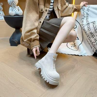 Натуральная мягкая кожа Ретро Толстая подошва Круглый носок Челси Ботильоны