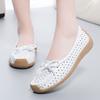 New Women's Single Shoes Cowhide Soft Sole Mother Shoes Summer Hollow Flat Leisure Bean Shoes