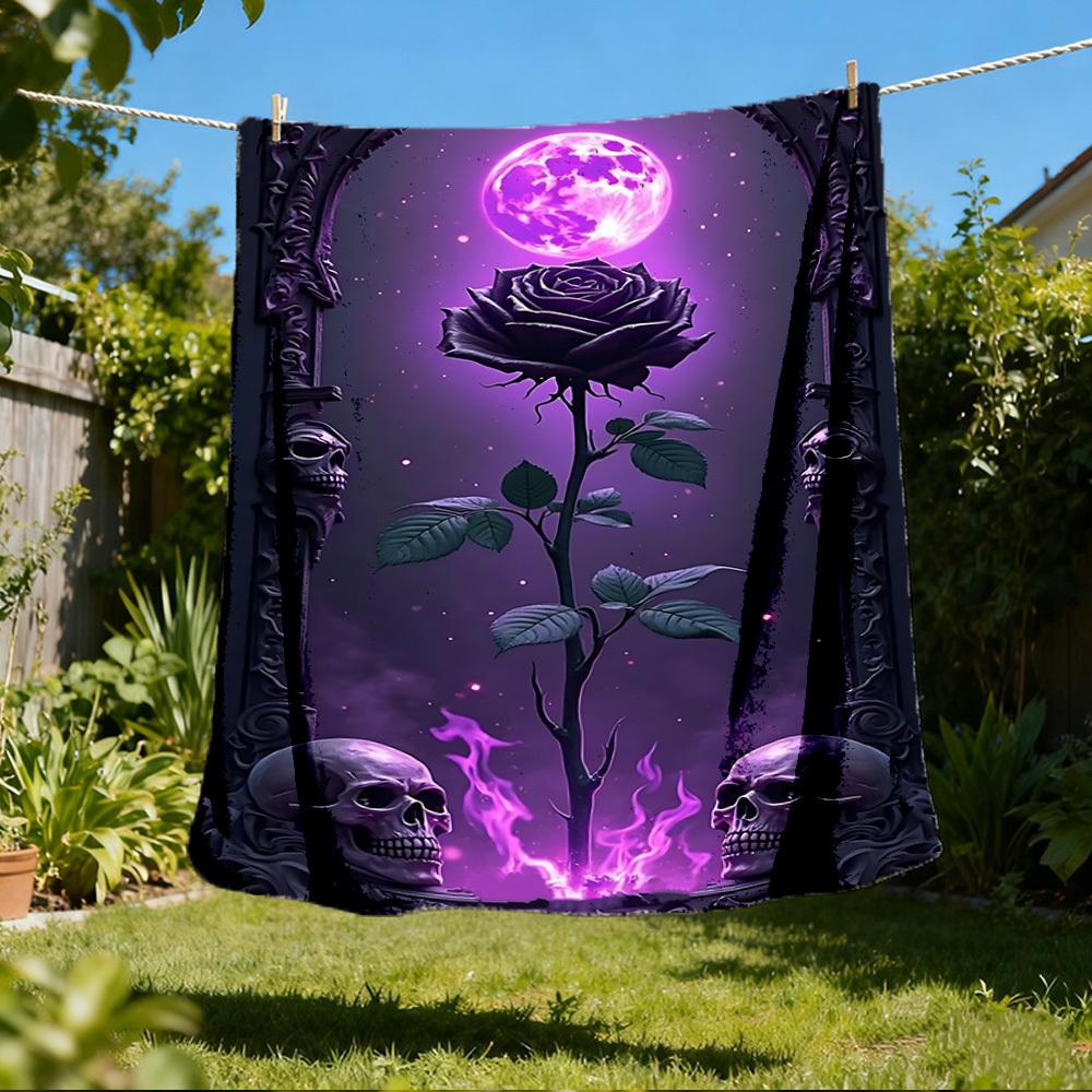 1pc Gothic Rose Outdoor Blanket - Lightweight Flannel Throw For Travel, Camping, Gifts For Family Or Friends yy251114185