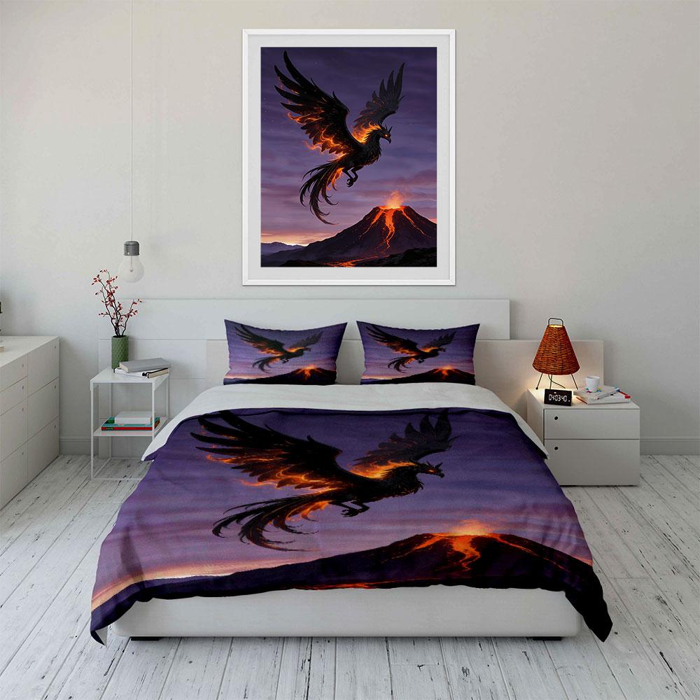 Fiery phoenix above volcano. Bedding sets Duvet cover sets Duvet covers Pillowcases(1 * Duvet Cover 2 * Pillowcases without duvet insert)