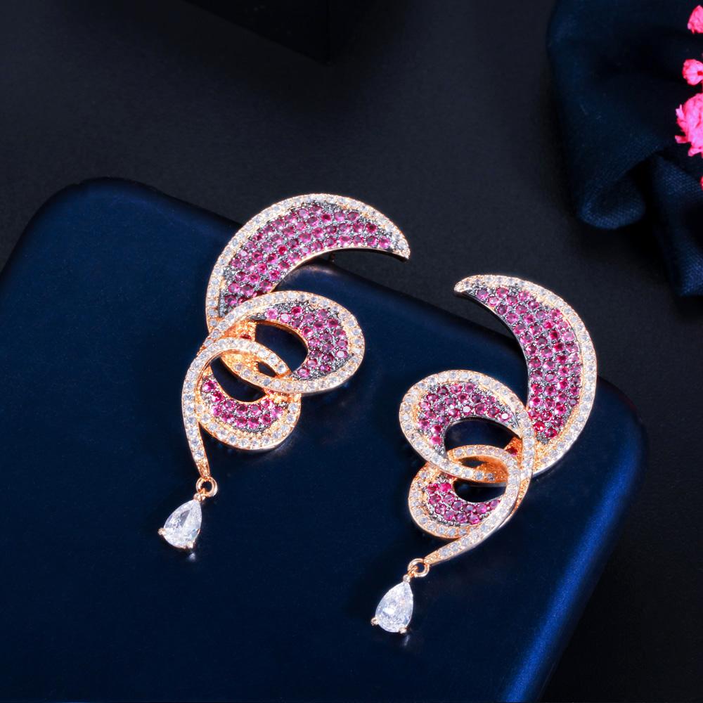 WWJ Серьги-капли неправильной формы с розовым и красным кубическим цирконием
