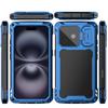For iPhone 16 Plus Case Aluminum Alloy+Silicone Lens Kickstand Phone Cover with Tempered Glass Film
