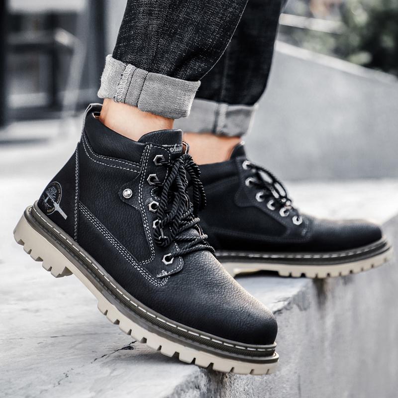 Men's Retro Casual Leather Men's Boots Vintage Lace Up Ankle Boot Cowboy Boots Combat Boots Outdoors Tooling Anti-slip Wearable