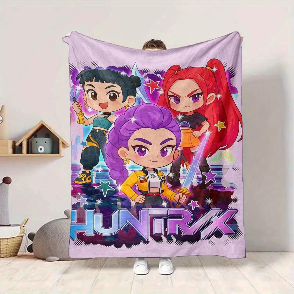 1pc KPop Demon Hunters Cozy Print Blanket Lightweight Warm Flannel Throw Blanket For Sofa, Bed, Living Room