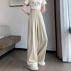 2024 Women's High Waist Pink Ice Silk Wide Leg Pants - Summer Petite Loose Fit with Draping