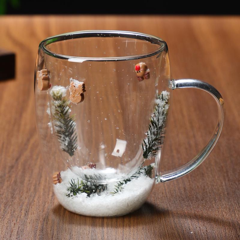 Heat-Resistant Double-Walled Glass Cup with Real Dried Flowers