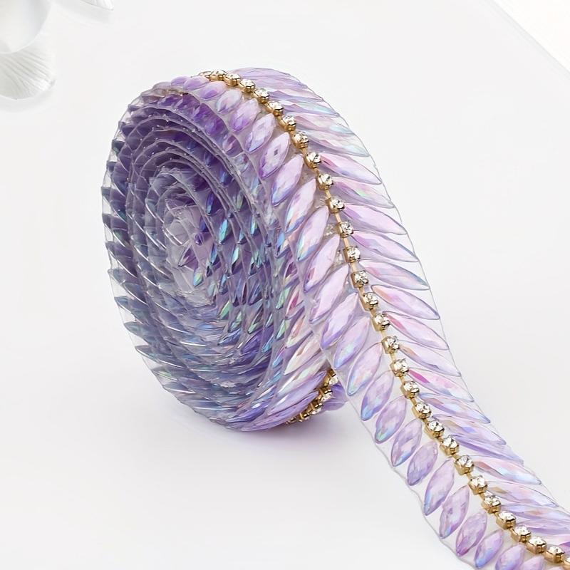 2 рулона Форма листа Хрустальный страз Цепочка-стакан Полоска Разноцветная Пришивная отделка из страз для платья Обуви Сумки DIY Украшение для бижутерии
