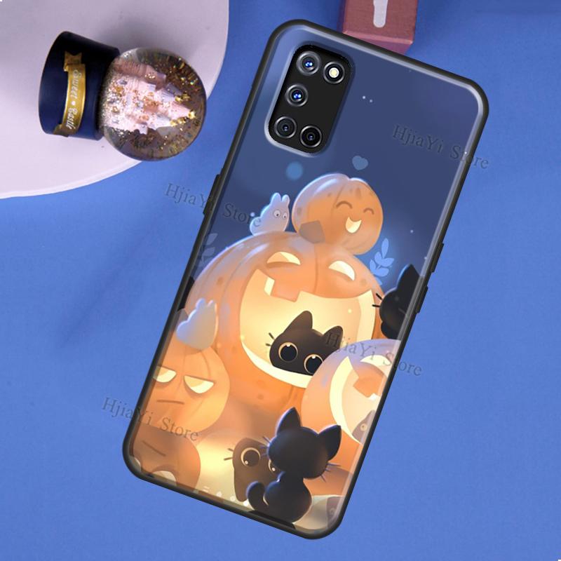 Cute Cat Pumpkin halloween Case For OPPO A74 A94 A54 A57 S A77 A76 A96 A52 A72 A91 A93 A5 A9 A31 A53 A15 A16 A17 Cover