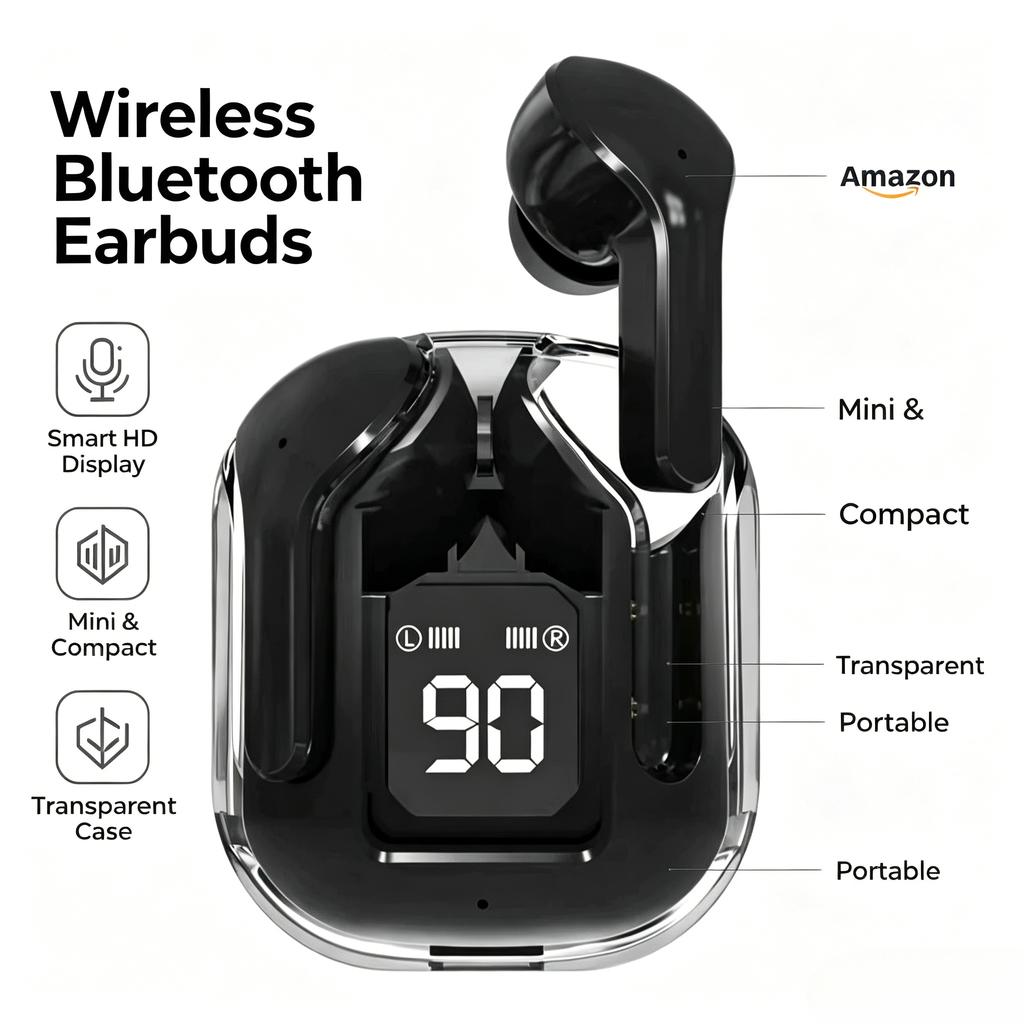 XiaomiTransparent TWS Bluetooth Earphones Soft Silicone In-ear Design Wireless Sports Gaming Earbuds HiFi Stereo Audio LED Display