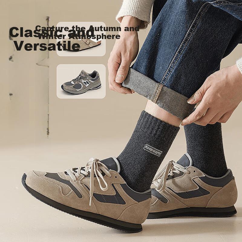 Romon Men's Wool Socks 4 Pairs Autumn Winter Thickened Warm Fleece Terry Mid-Calf Long Snow Socks