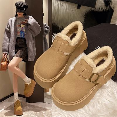 Ретро ленивые туфли-ботинки на одной педали женские зимние новые туфли-бобы с волосами, теплые, на толстой подошве, на танкетке, бархатные, хлопковые