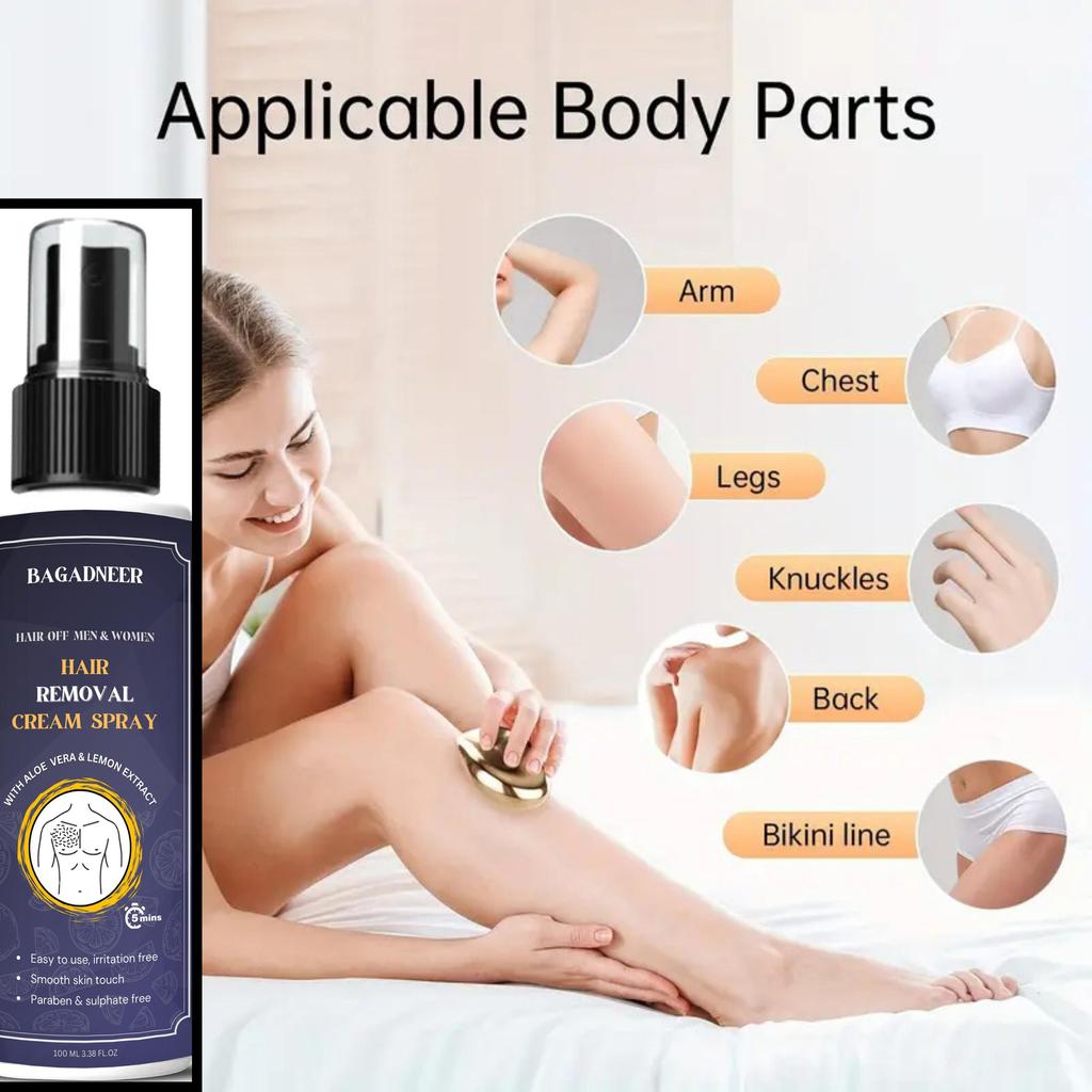 Hair Removal Cream Spray for Men & Women | Painless Body Hair Remover for Chest, Back, Legs, Underarms & Intimate Skin | 100 Ml