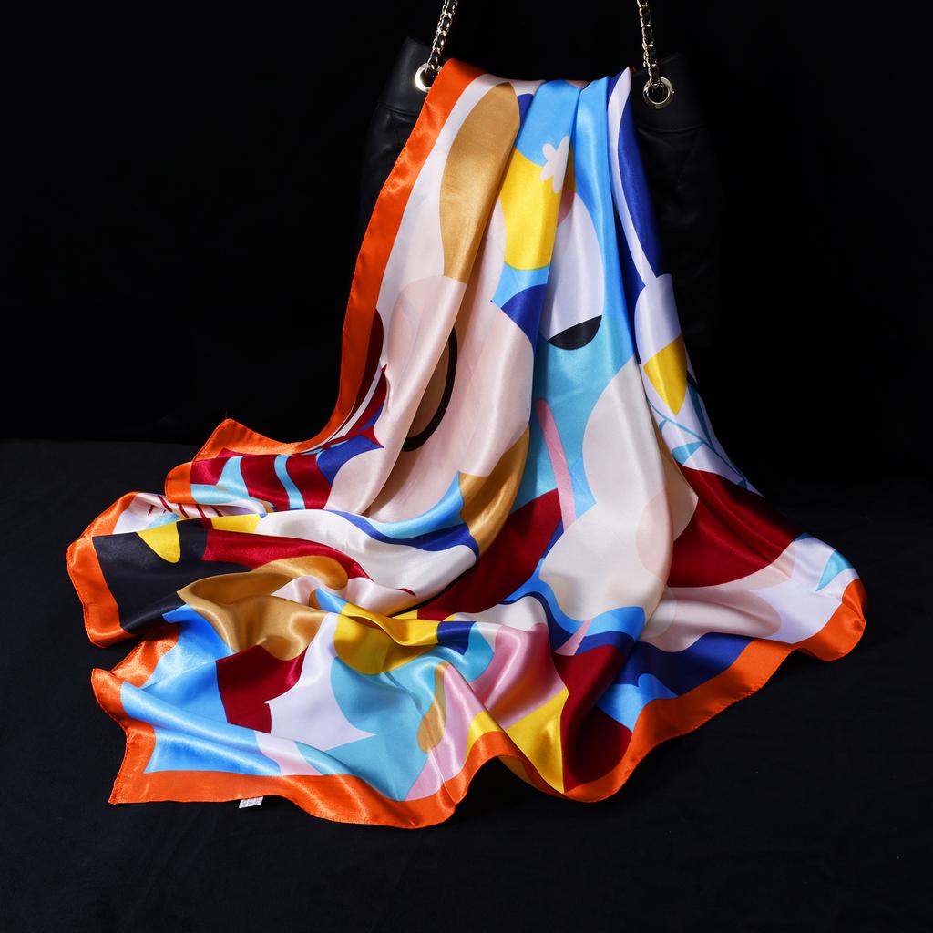 Women Custom Scarf Printing Summer square Satin Scarves Designer Square Silk Like Head Scarf for Hair Wrapping