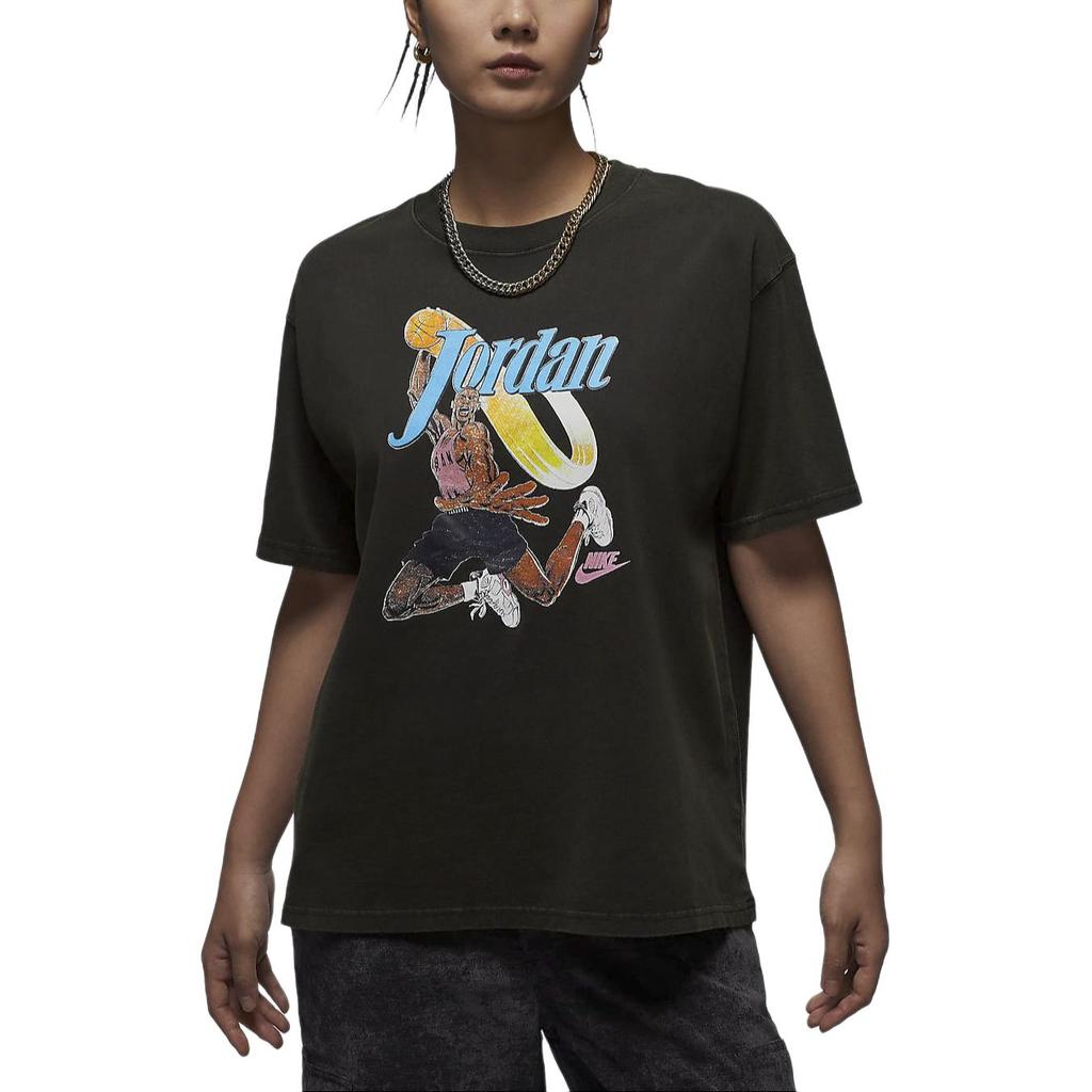 Jordan Drop Shoulder Sleeve T Shirt Women's Gray Black FV7123-045