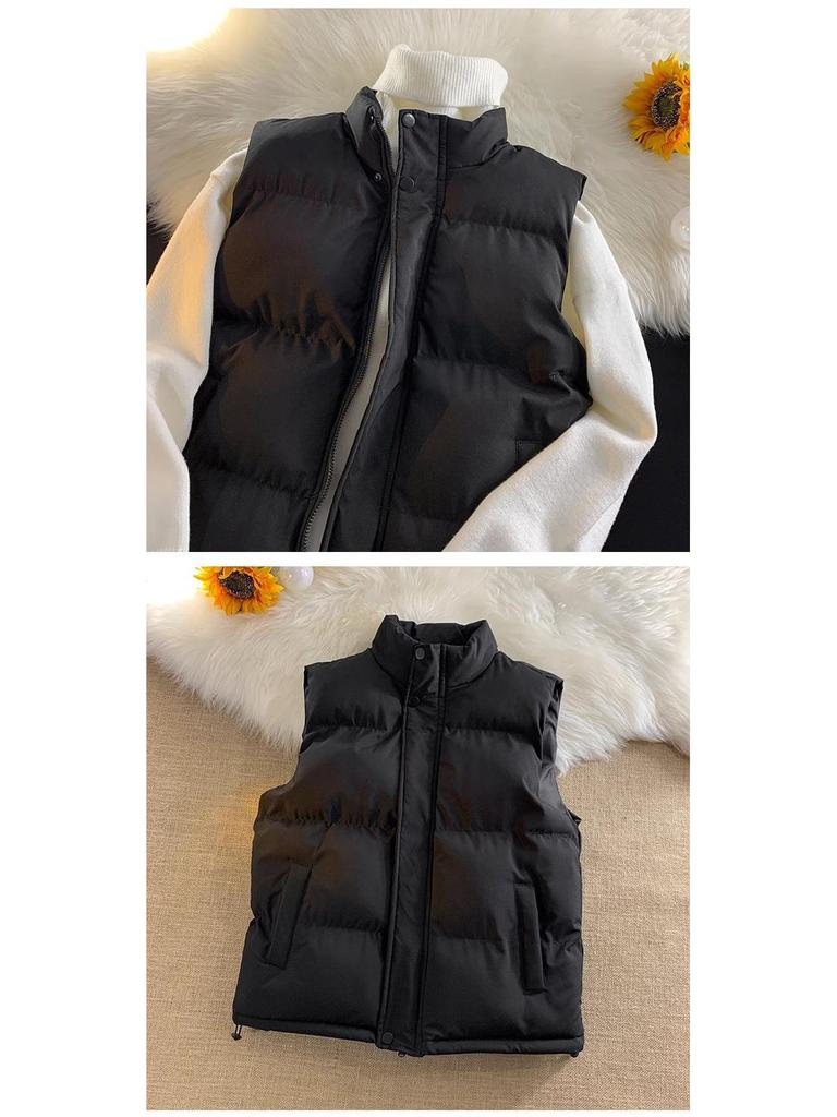Унисекс Хлопковый Жилет с Воротником-Стойкой в Корейском Стиле - Приталенный, Утепленный, Теплая Осенне-Зимняя Безрукавка