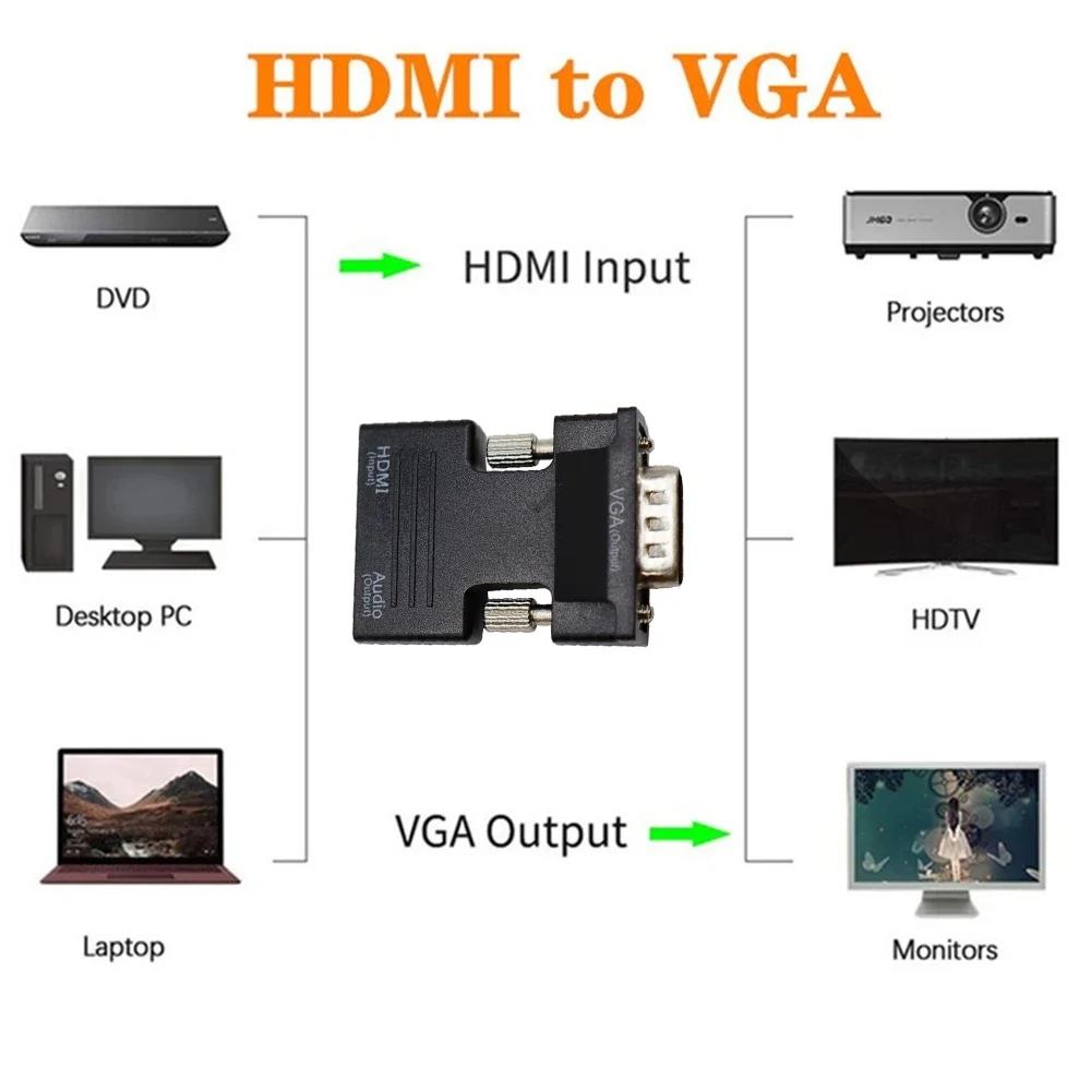 HDMI-compatible to VGA Converter Adapter 1080P VGA Adapter 3.5MM Audio Jack For PC Desktop Laptop to HDTV Projector Video Audio